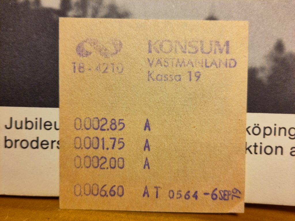 Kvitto från Konsum 1979.